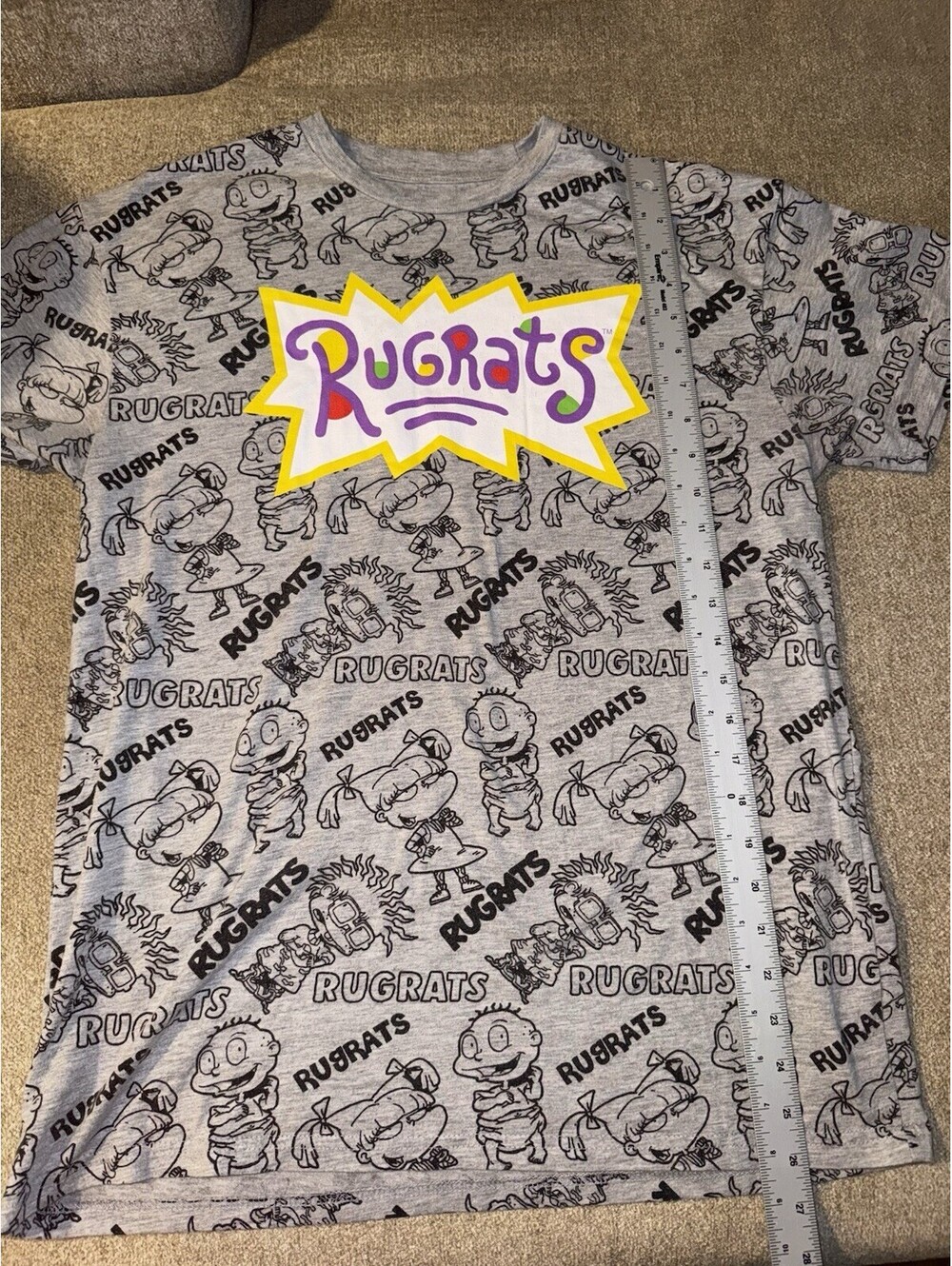 ⭐️RUGRATS Men's Vintage Grey Graphic Print All Over T Shirt Size M